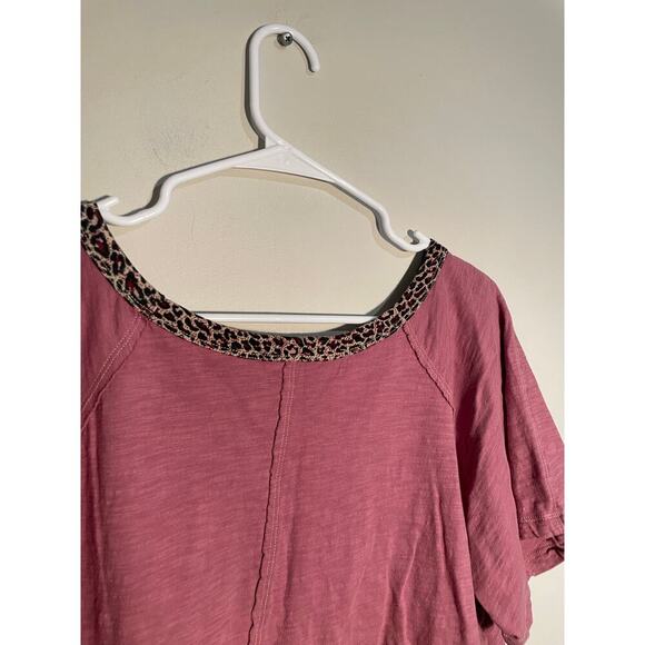 Kori America Pink Tshirt with Cheetah Print Trim - Picture 5 of 8